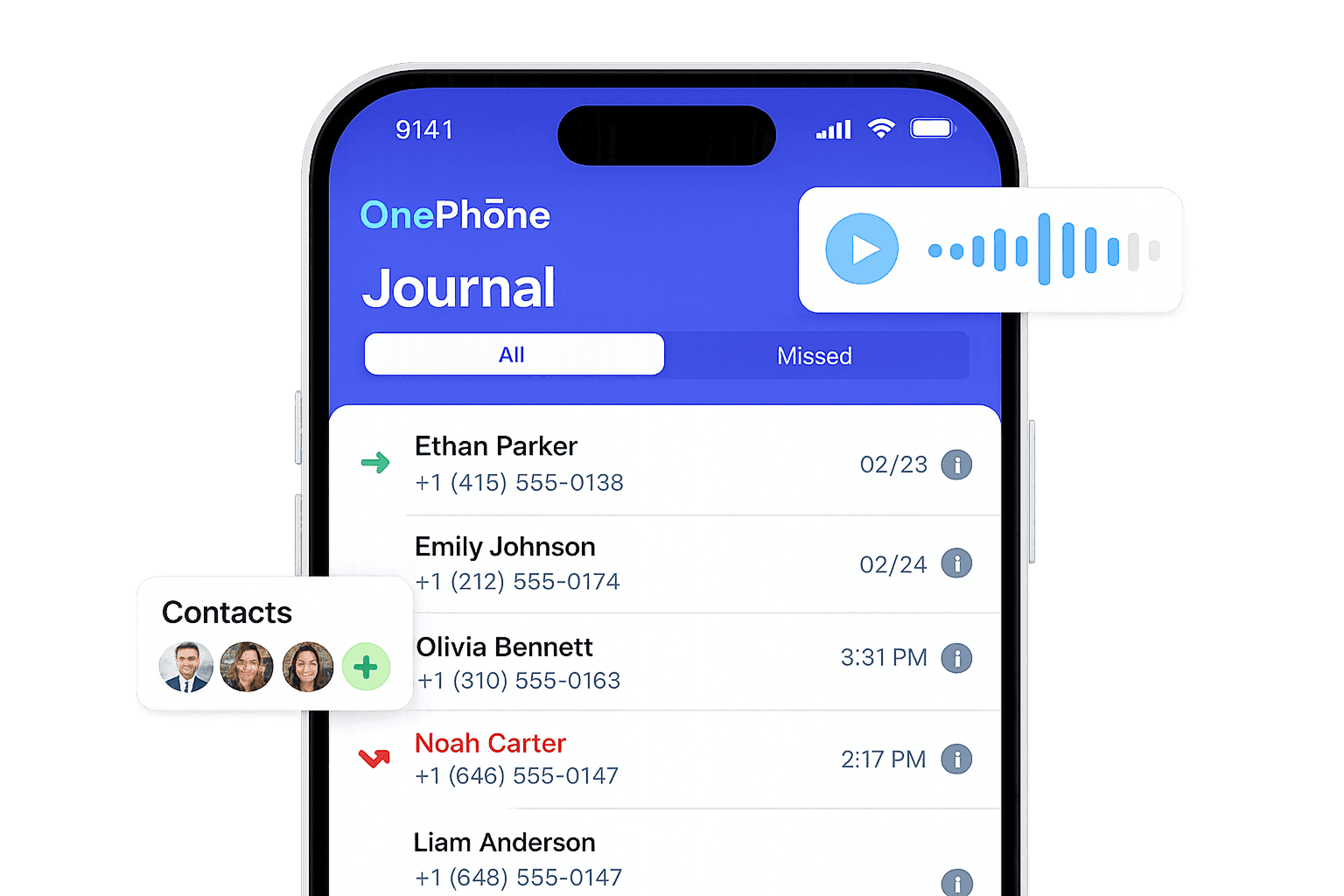 OnePhone app — smart PBX call log